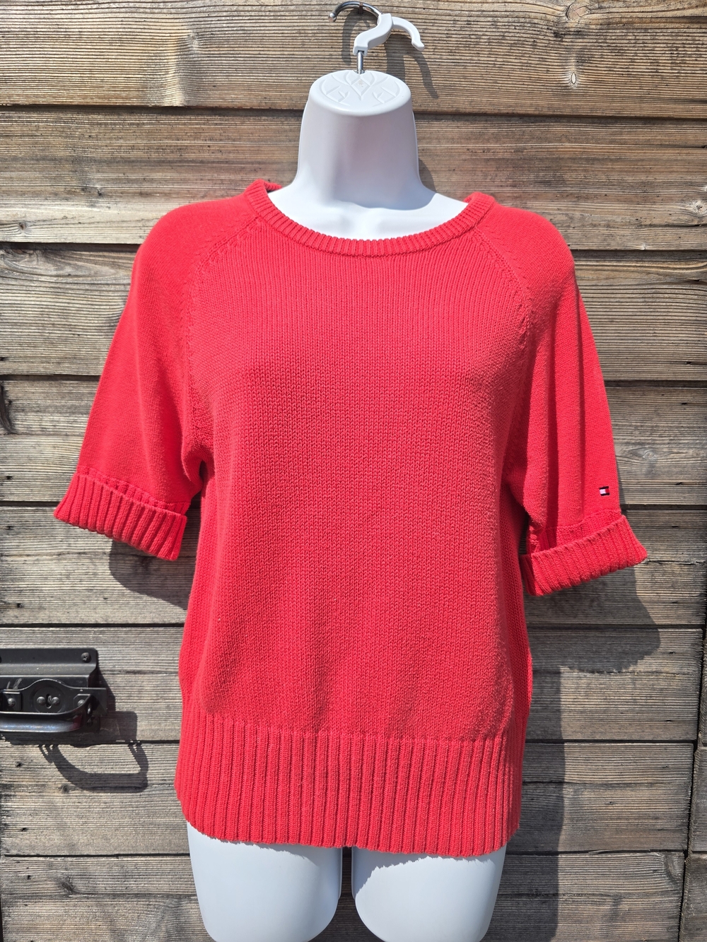 Vintage Tommy Hilfiger Red Knit Short Sleeve Sweater - Y2K Year 2000